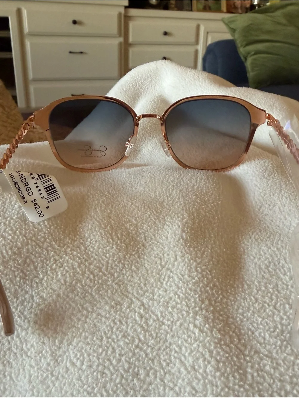 Jessica Simpson Taupe Frame Sunglasses Gradient Blue-Brown Lenses Rose Gold NWT